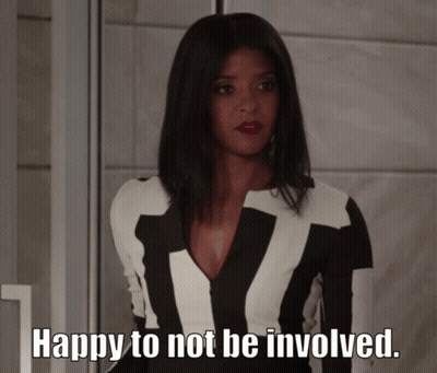 A Woman Says Happy To Not Be Involved GIF