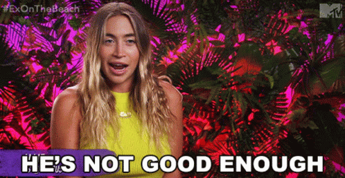 A Woman Says " He 'S Not Good Enough " In Front Of A Colorful Background GIF