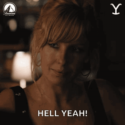 A Woman Says Hell Yeah In Front Of A Paramount Logo GIF