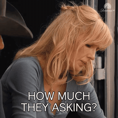 A Woman Says How Much They Asking In Front Of A Paramount Logo GIF