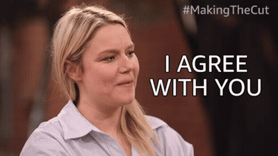 A Woman Says I Agree With You In A Making The Cut Ad GIF