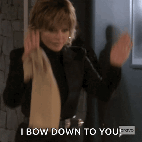 A Woman Says I Bow Down To You In A Bravo Advertisement GIF