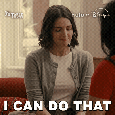 A Woman Says I Can Do That While Sitting On A Couch With Her Eyes Closed GIF