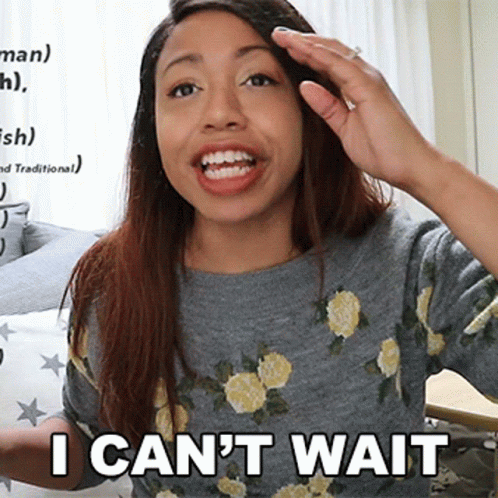 A Woman Says I Can 'T Wait In A Gray Shirt GIF