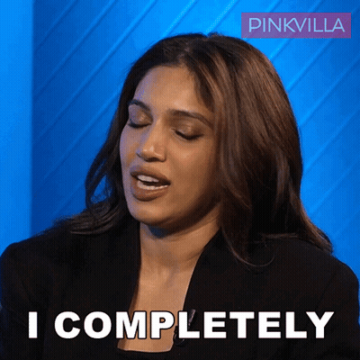 A Woman Says I Completely On A Blue Background GIF