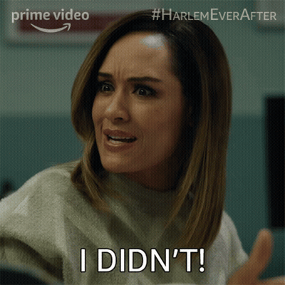 A Woman Says " I Didn 'T " In Front Of A Screen That Says Prime Video GIF