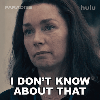 A Woman Says I Don 'T Know About That In Front Of A Hulu Logo GIF