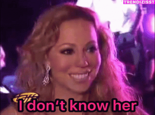 A Woman Says I Don T Know Her In A Purple Background GIF