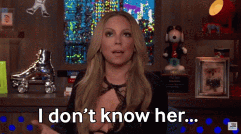 A Woman Says " I Don 'T Know Her " While Standing In Front Of Roller Skates GIF