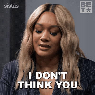 A Woman Says " I Don 'T Think You " While Wearing A Striped Jacket GIF