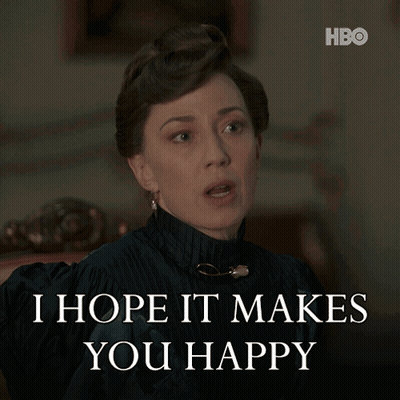 A Woman Says " I Hope It Makes You Happy " In Front Of An Hbo Logo GIF