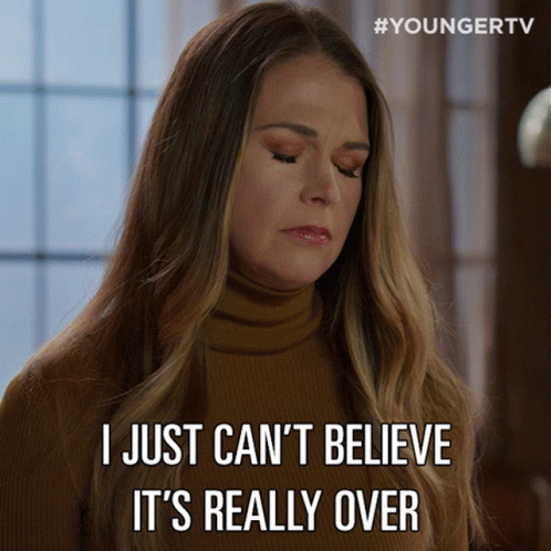 A Woman Says " I Just Can 'T Believe It 'S Really Over " In Front Of A Window GIF
