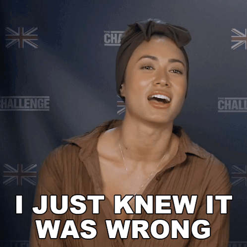 A Woman Says I Just Knew It Was Wrong In Front Of A Challenge Banner GIF
