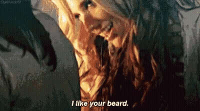 A Woman Says I Like Your Beard In A Pixelated Image GIF