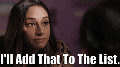 A Woman Says " I 'Ll Add That To The List " In A Purple Background GIF
