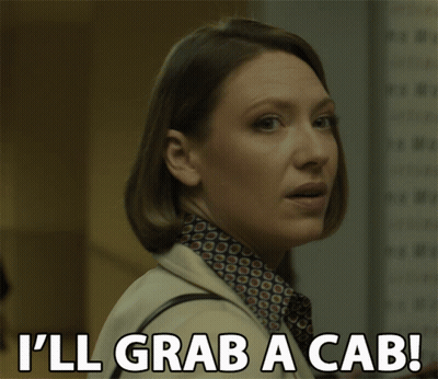A Woman Says " I 'Ll Grab A Cab " While Holding A Purse GIF