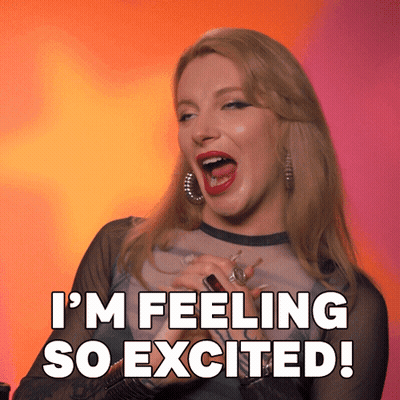 A Woman Says I 'M Feeling So Excited With Her Mouth Wide Open GIF