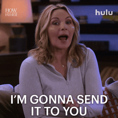 A Woman Says I 'M Gonna Send It To You While Sitting On A Couch GIF