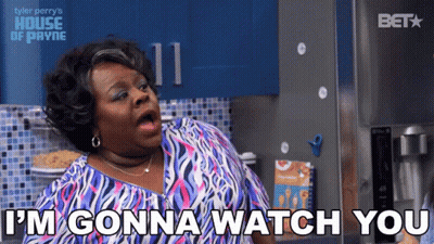 A Woman Says " I 'M Gonna Watch You " In A Kitchen GIF