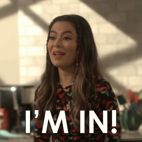 A Woman Says I 'M In In A Floral Shirt GIF