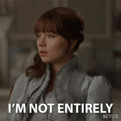 A Woman Says I 'M Not Entirely With A Netflix Logo Behind Her GIF