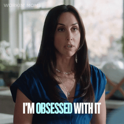 A Woman Says I 'M Obsessed With It In A Workin Moms Ad GIF