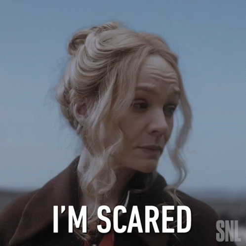 A Woman Says I 'M Scared In Front Of A Snl Logo GIF