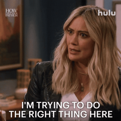 A Woman Says " I 'M Trying To Do The Right Thing Here " In A Hulu Ad GIF