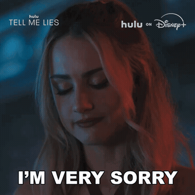 A Woman Says " I 'M Very Sorry " In Front Of A Hulu Ad GIF