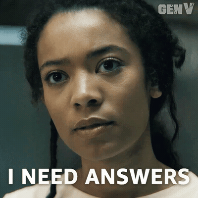 A Woman Says " I Need Answers " In Front Of A Gen V Logo GIF