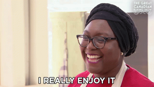 A Woman Says I Really Enjoy It In Front Of The Great Canadian Baking Show Logo GIF