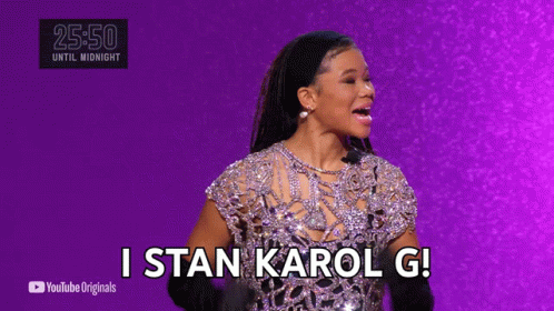 A Woman Says I Stan Karol G In Front Of A Youtube Originals Logo GIF