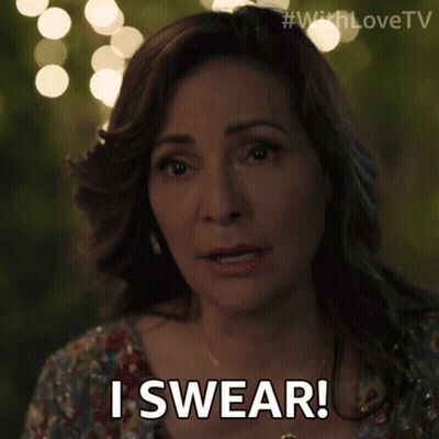 A Woman Says I Swear In Front Of A Bunch Of Lights GIF