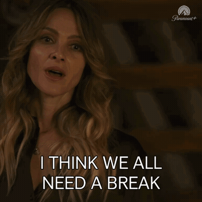 A Woman Says " I Think We All Need A Break " In Front Of A Paramount Logo GIF