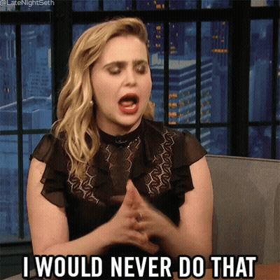 A Woman Says " I Would Never Do That " While Sitting In A Chair GIF