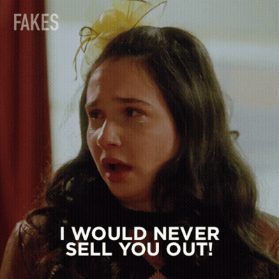 A Woman Says I Would Never Sell You Out While Wearing A Flower In Her Hair GIF
