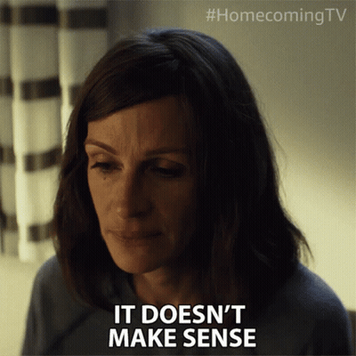 A Woman Says It Does N't Make Sense In Front Of A Homecoming Tv Logo GIF