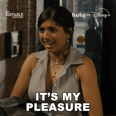 A Woman Says " It 'S My Pleasure " In A Disney Advertisement GIF