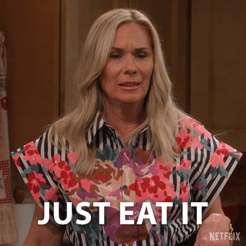 A Woman Says " Just Eat It " In A Netflix Advertisement GIF