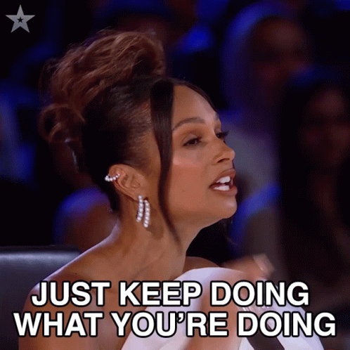 A Woman Says Just Keep Doing What You 'Re Doing In Front Of A Crowd GIF