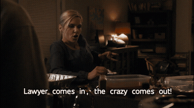 A Woman Says Lawyer Comes In The Crazy Comes Out In A Dark Room GIF