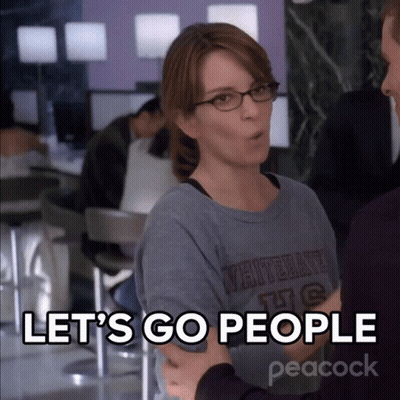 A Woman Says Let 'S Go People In A Peacock Advertisement GIF