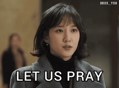 A Woman Says " Let Us Pray " In Front Of Her GIF