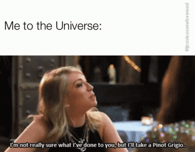 A Woman Says " Me To The Universe " While Holding Her Hair GIF