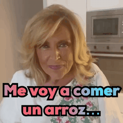 A Woman Says Me Voy A Comer Un Arroz In A Kitchen GIF