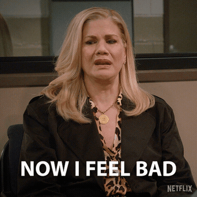 a woman says now i feel bad in a netflix advertisement