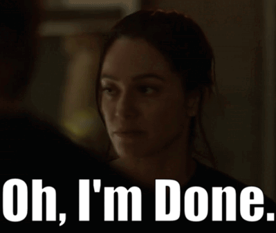 A Woman Says " Oh I 'M Done " In Front Of A Dark Background GIF