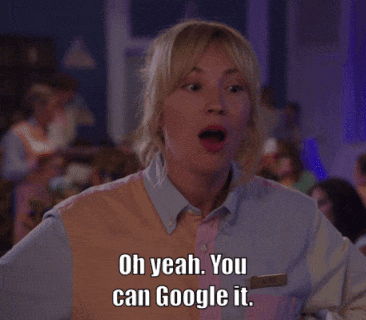 A Woman Says " Oh Yeah You Can Google It " In A Restaurant GIF