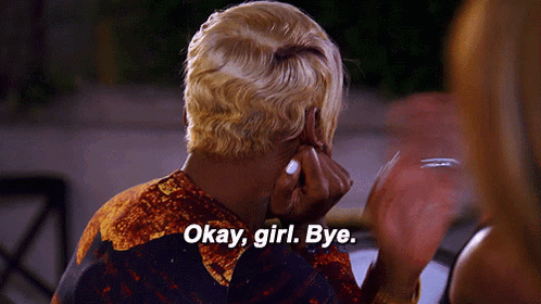 A Woman Says Okay Girl Bye While Covering Her Face With Her Hand GIF
