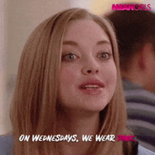 A Woman Says On Wednesdays We Wear Pink In Front Of A Man GIF